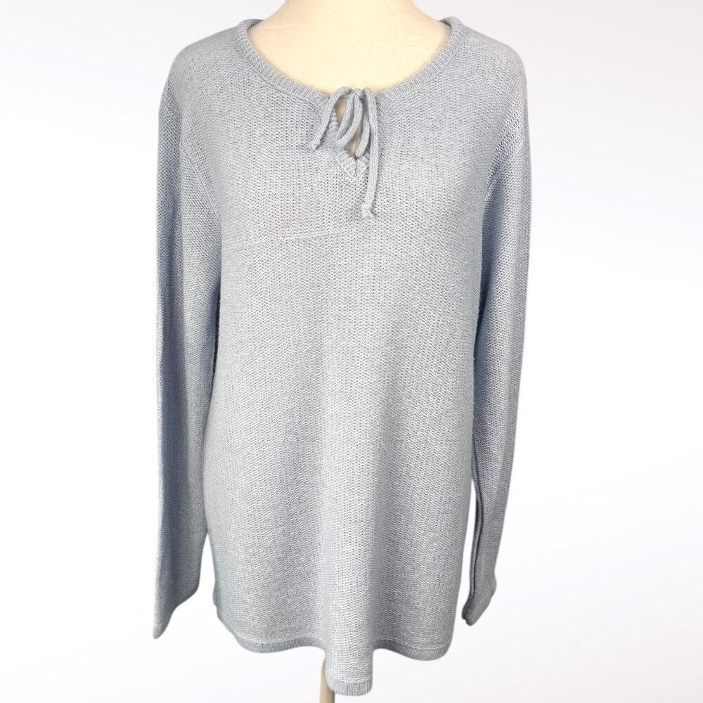 Style Studio Blue Sweater Long Sleeve Keyhole Neck Acrylic Large